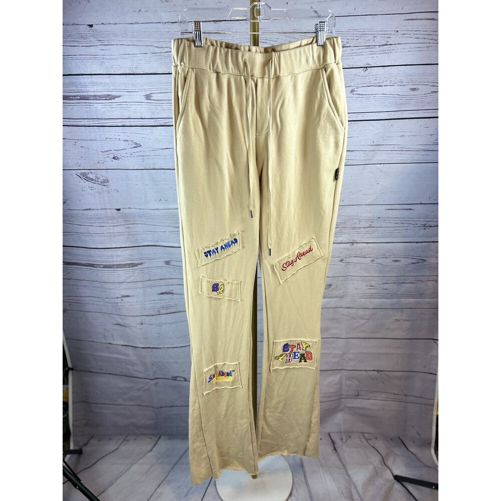 Stay Ahead Sweatpants Womens L Embroidered Patch Joggers Elastic Waist Pockets